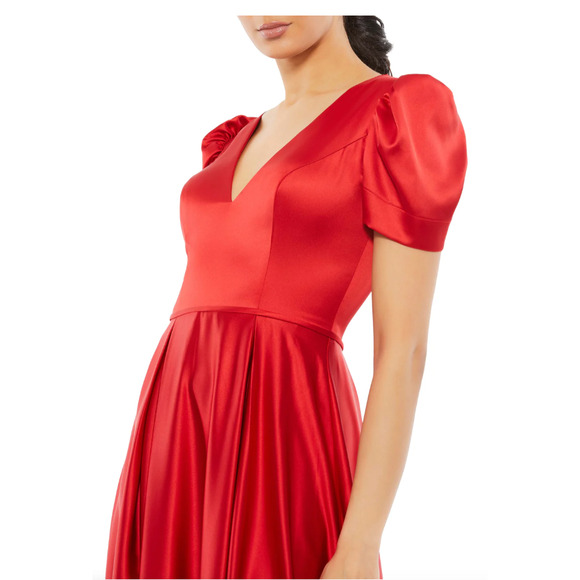 Mac Duggal PUFF SLEEVE V-NECK SATIN GOWN, Red, Size 8, #26606 - Picture 3 of 10